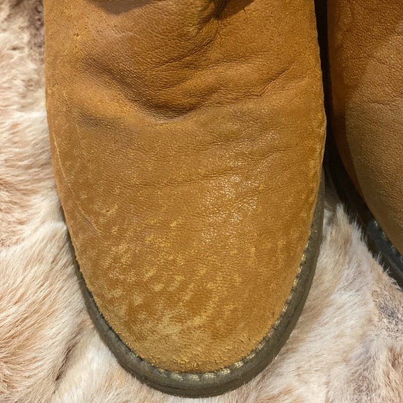 8 Bootie Free People Tan Leather Woven Distressed Heeled Zip Women Carerra Boot - Picture 2 of 8